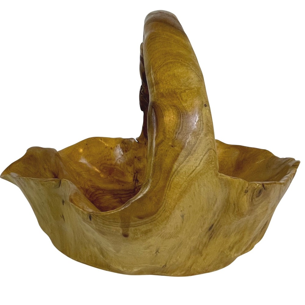 MCM Artisan Vintage Hand Carved Live Edge Burl Wood Basket Rustic Fruit Bowl